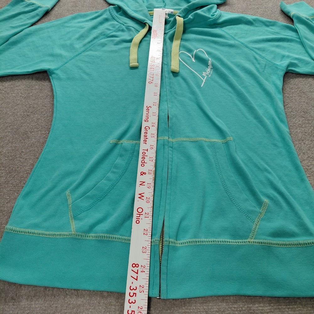 LIVNFRESH Auqa Green Heart Michigan Full Zip Lightweight Hoodie Sweatshirt Sz M - Picture 3 of 8